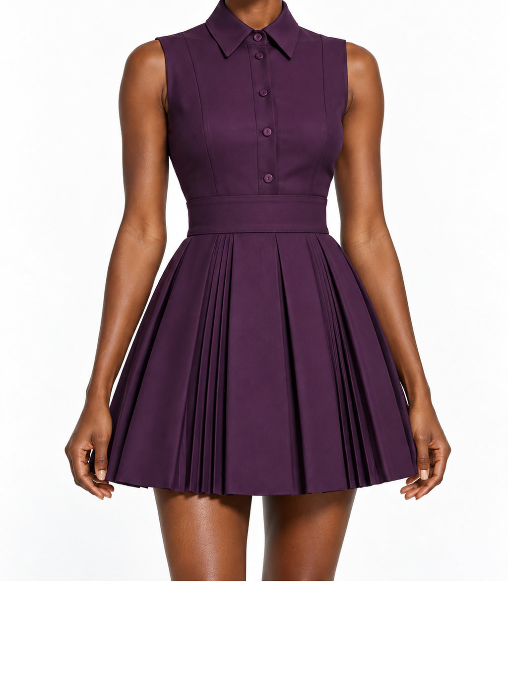 DarkPurple Sleeveless Pleated Skirt Mini Dress