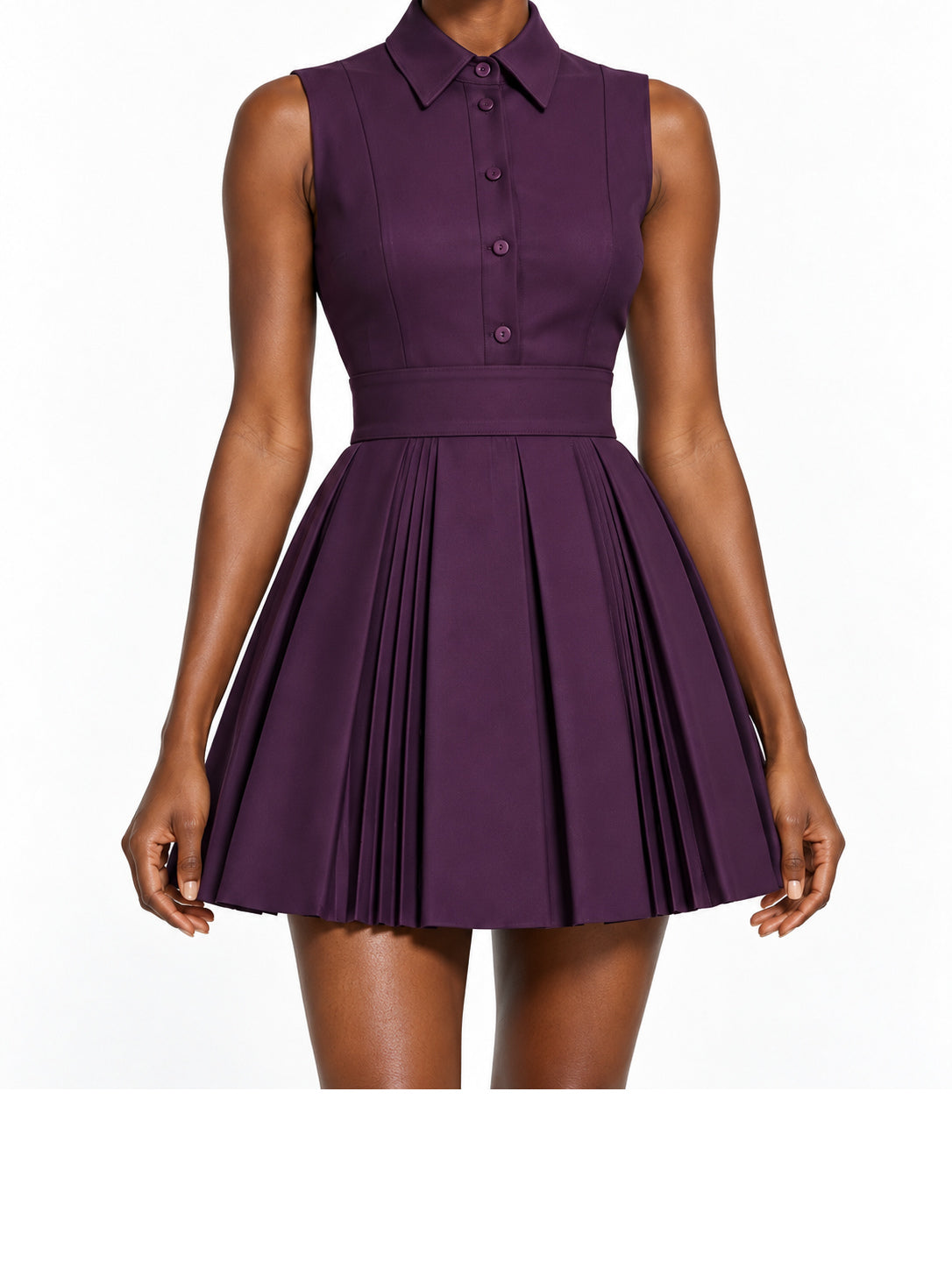 DarkPurple Sleeveless Pleated Skirt Mini Dress