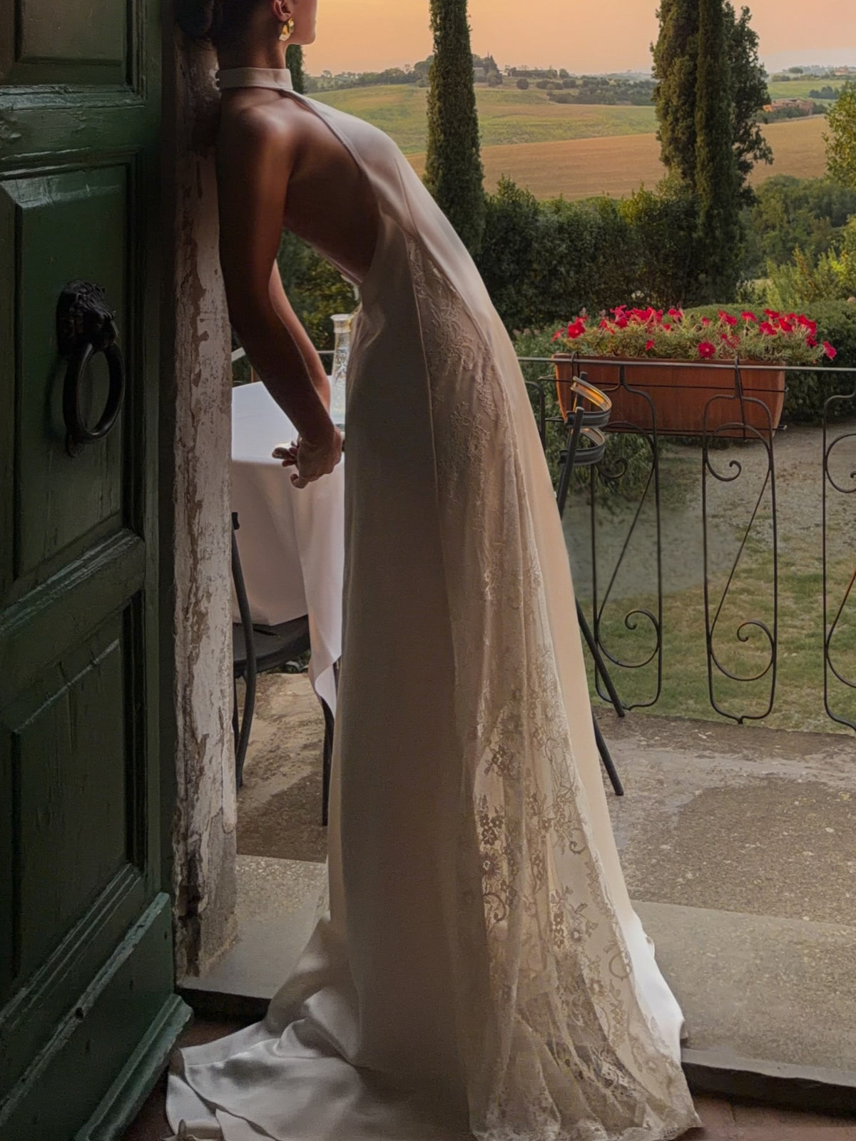 Cream Sheer Lace Halter Maxi Dress
