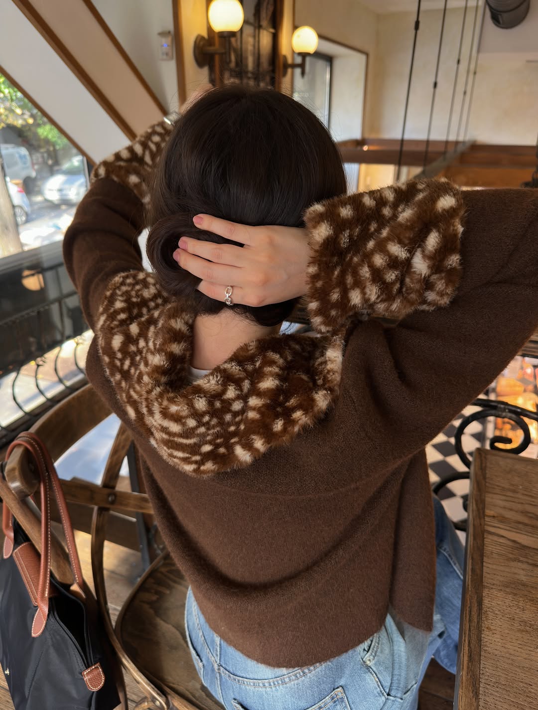 Brown Faux Fur Trim Open Front Jacket