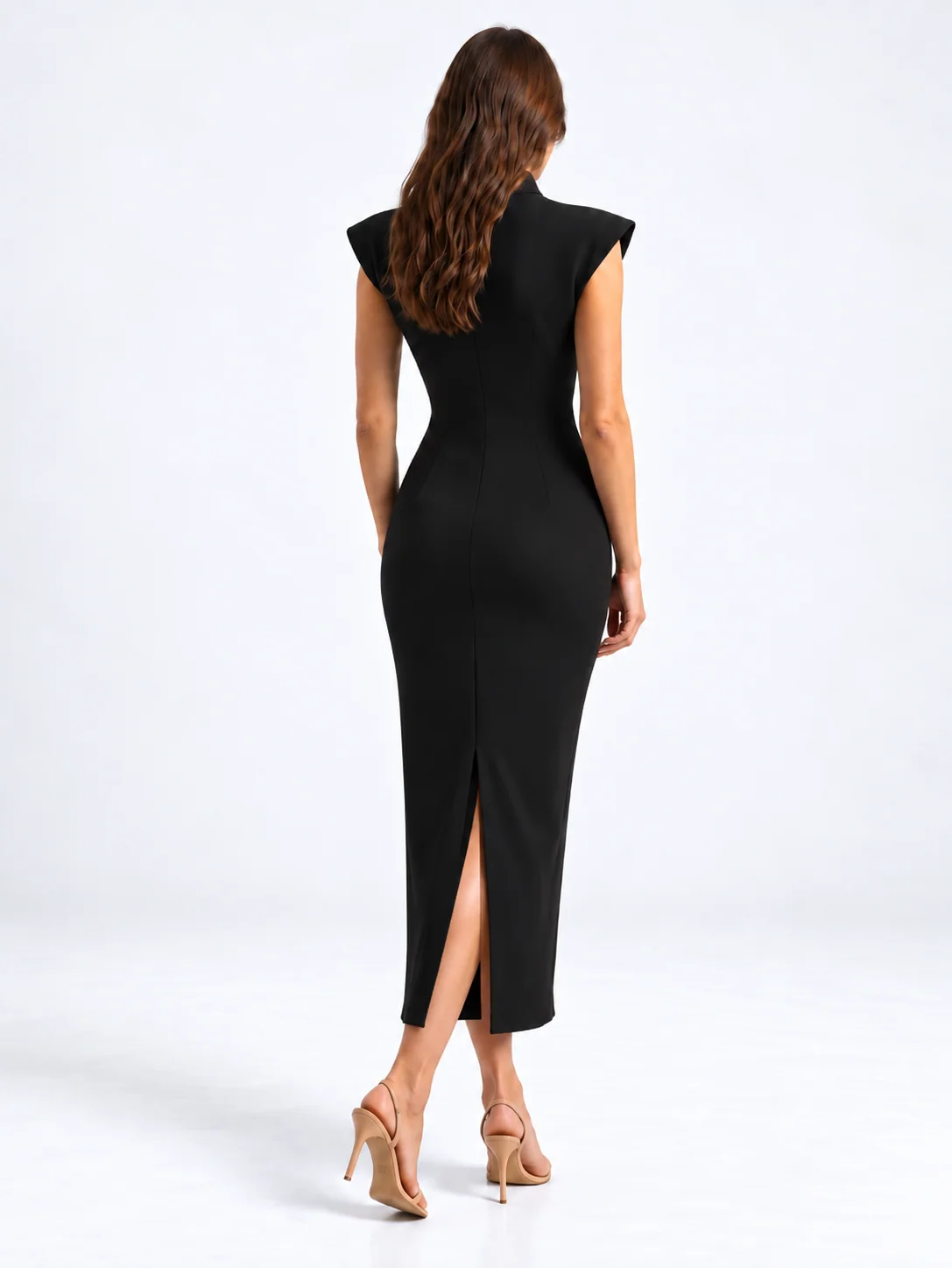 Black Plunge V Neck Maxi Dress