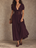 Burgundy Lace Trim Midi Dress