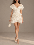 Cream Lace Ruffle Mini Dress
