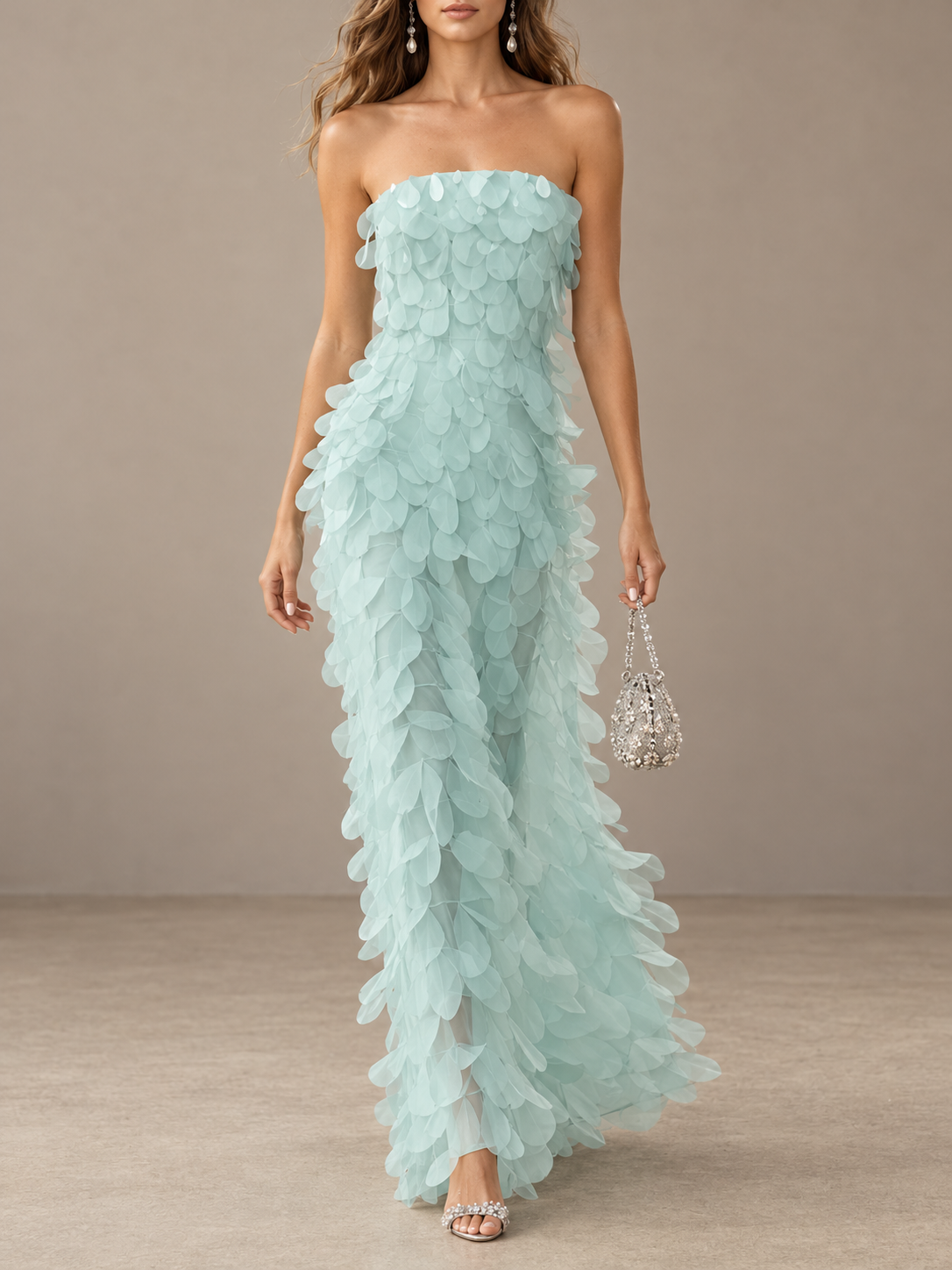 MintGreen Sheer Ruffle Tiered Maxi Dress