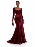 Burgundy Velvet Sweetheart Mermaid Maxi Dress