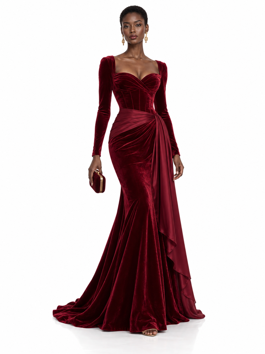 Burgundy Velvet Sweetheart Mermaid Maxi Dress