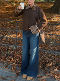 Brown Faux Fur Trim Open Front Jacket