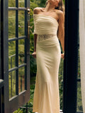 Cream Satin One Shoulder Ruched Maxi Dress