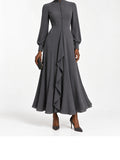 Charcoal Ruffle Front Button Detail Maxi Dress