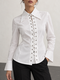 White Lace Up Collared Shirt