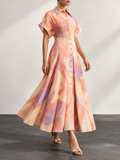 Multicolor Watercolor Print Button Front Maxi Dress