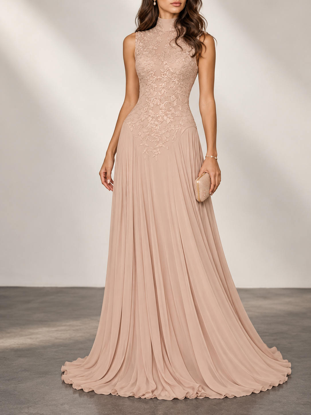 DustyPink Lace Bodice Sleeveless Maxi Dress