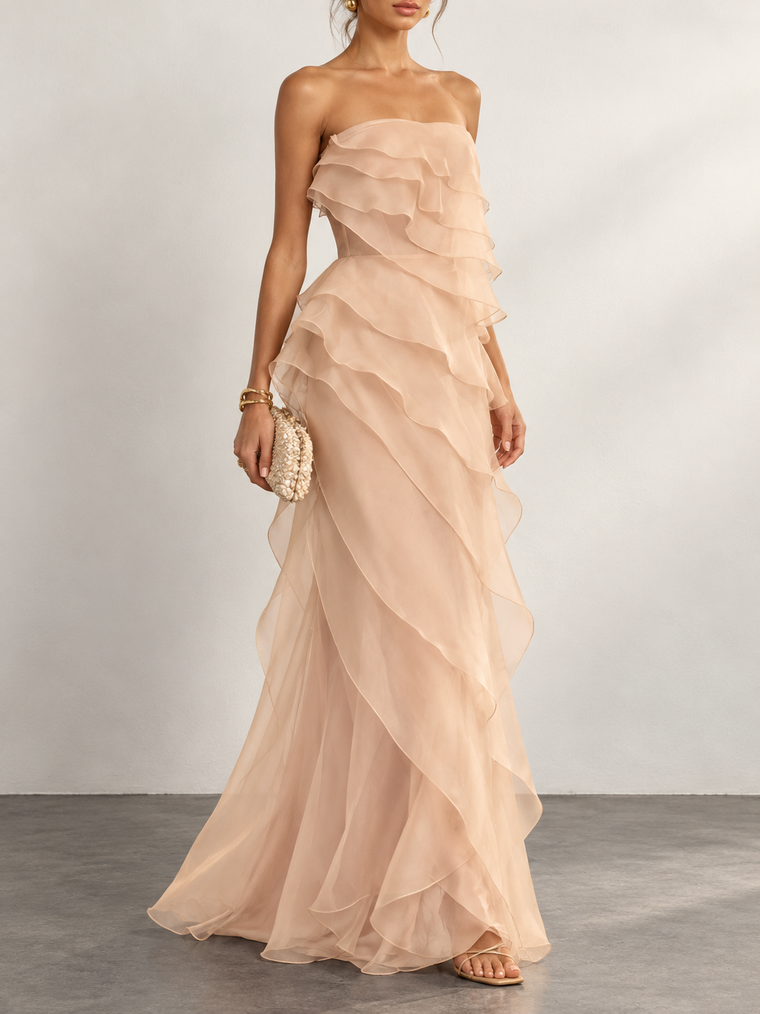 Blush Chiffon Ruffle Tiered Maxi Dress