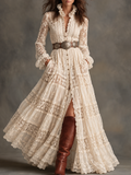Cream Lace Tiered Ruffle Maxi Dress