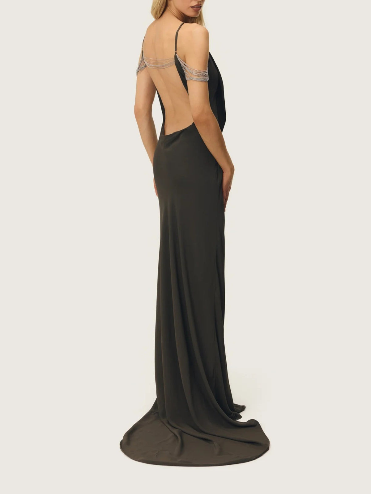 DarkOlive Cowl Neck Chain Detail Maxi Dress