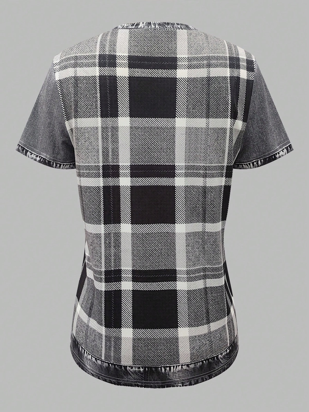 Plaid Denim Short Sleeve T-Shirt