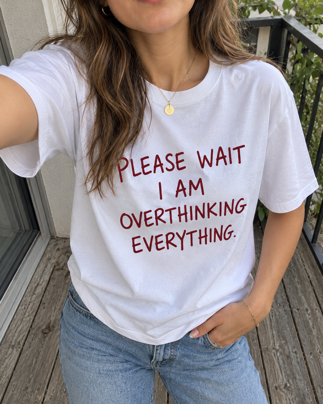 White Please Wait I Am Overthinking Graphic Tee